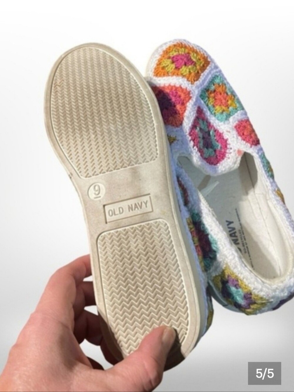 Old Navy White Crochet Slip-On Sneakers with Multicolor Accents - Picture 5 of 5